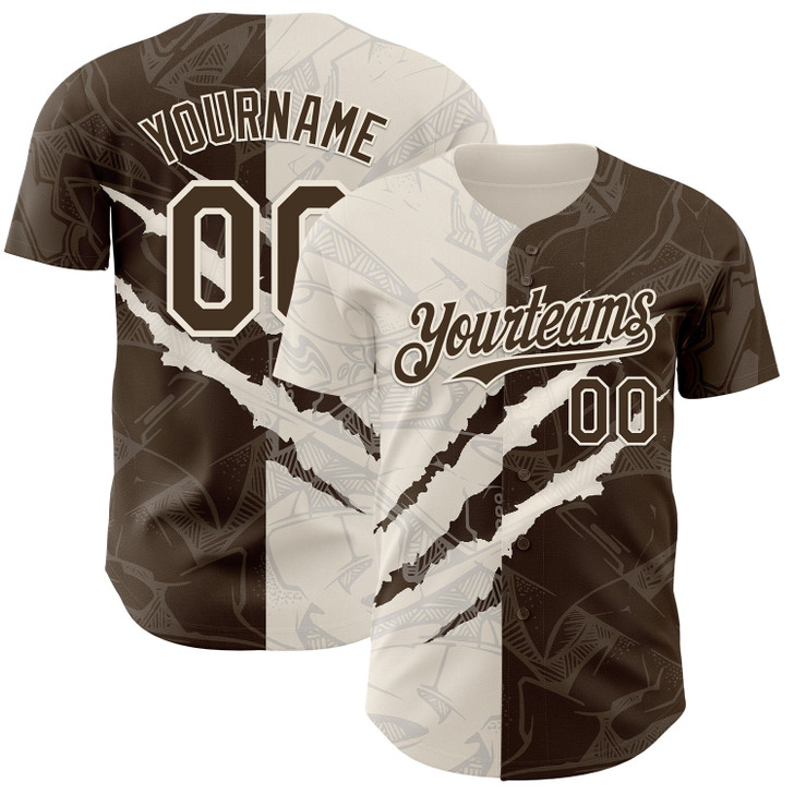 Personalized Baseball Jersey Graffiti Pattern Scratch - Brown Cream