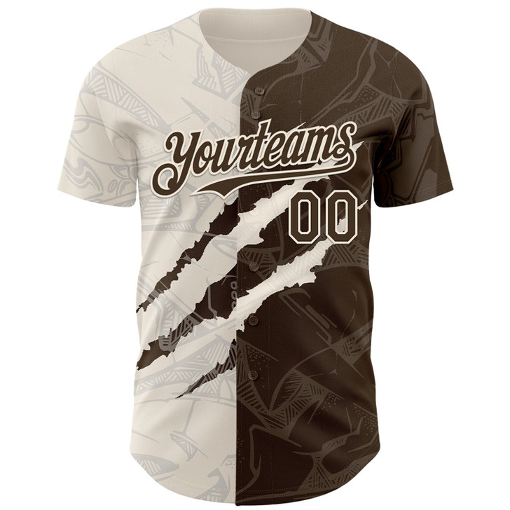 Personalized Baseball Jersey Graffiti Pattern Scratch - Brown Cream