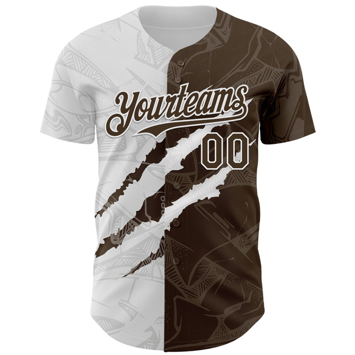 Personalized Baseball Jersey Graffiti Pattern Scratch - Brown White