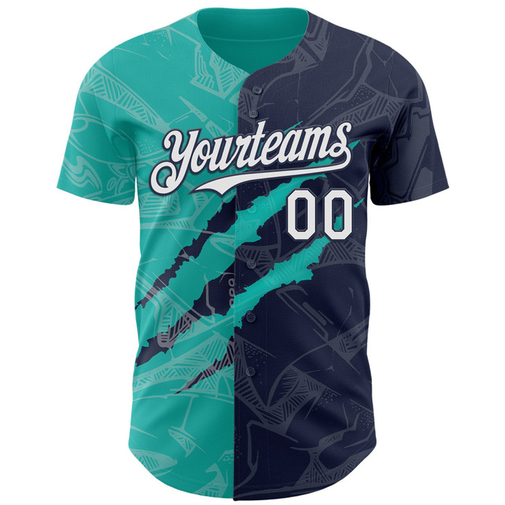 Personalized Baseball Jersey Graffiti Pattern Scratch - White Navy Aqua