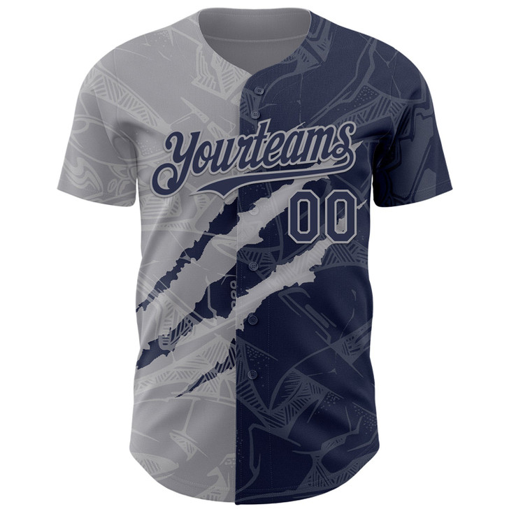Personalized Baseball Jersey Graffiti Pattern Scratch - Navy Gray