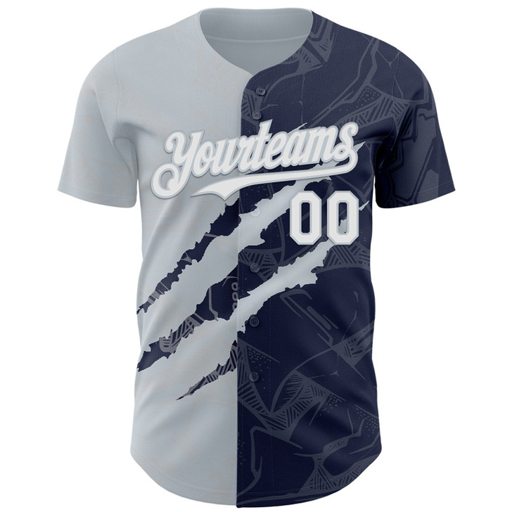 Personalized Baseball Jersey Graffiti Pattern Scratch - White Navy Silver