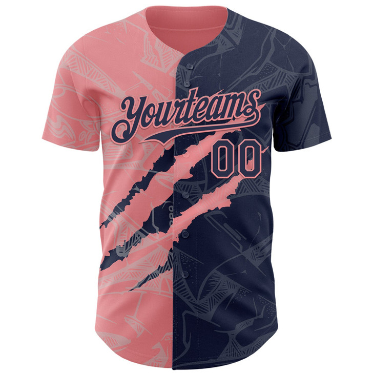Personalized Baseball Jersey Graffiti Pattern Scratch - Navy Medium Pink