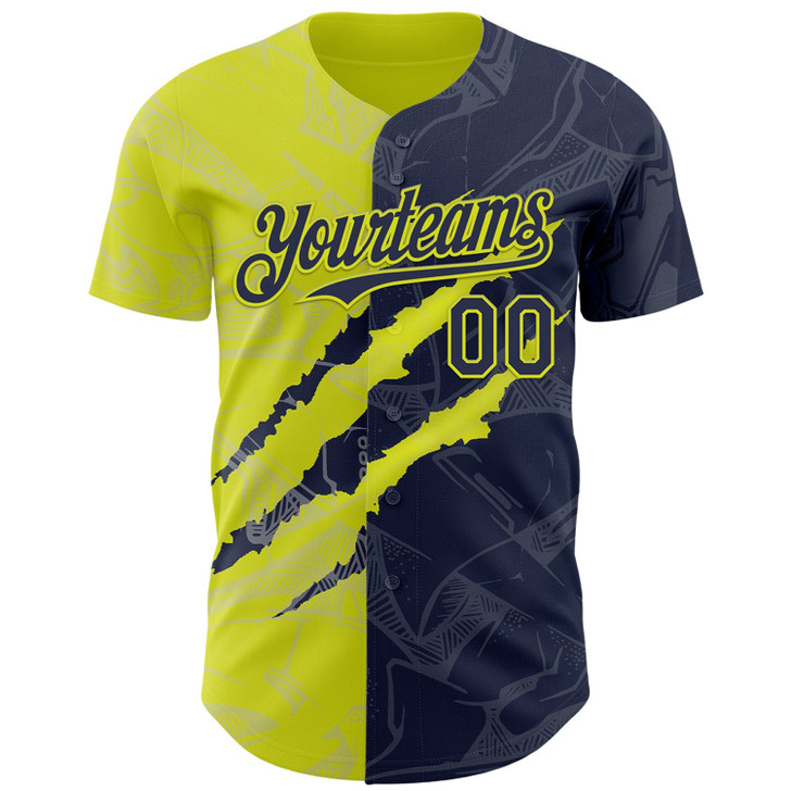 Personalized Baseball Jersey Graffiti Pattern Scratch - Navy Neon Yellow
