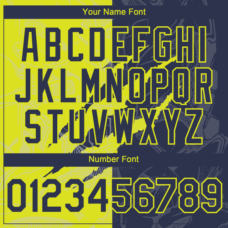 Personalized Baseball Jersey Graffiti Pattern Scratch - Navy Neon Yellow