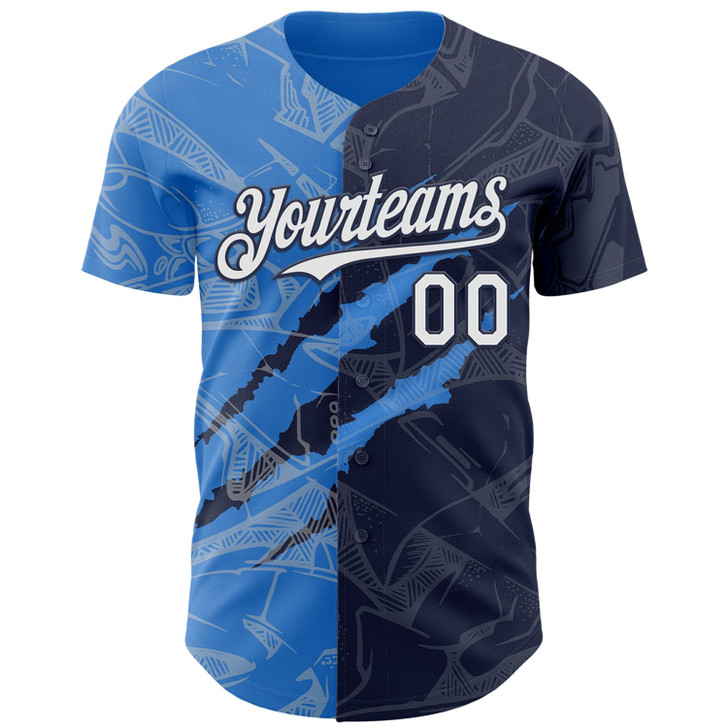 Personalized Baseball Jersey Graffiti Pattern Scratch - White Navy Blue