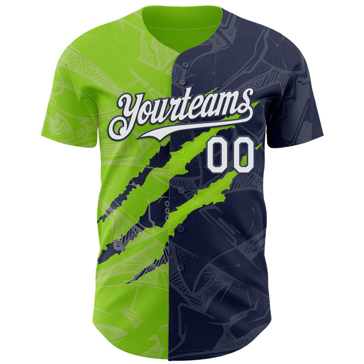 Personalized Baseball Jersey Graffiti Pattern Scratch - White Navy Neon Green