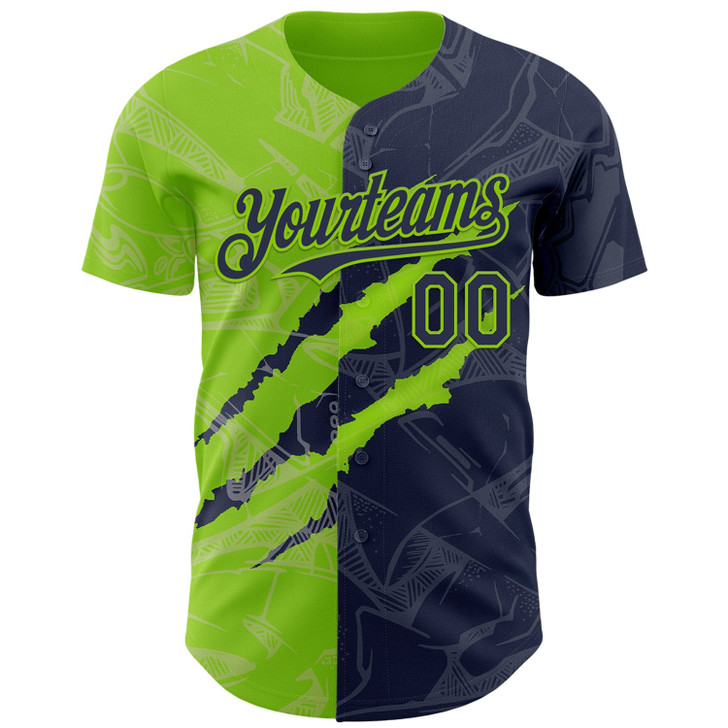 Personalized Baseball Jersey Graffiti Pattern Scratch - Navy Neon Green