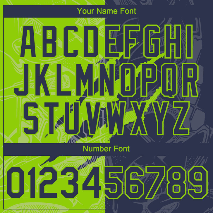 Personalized Baseball Jersey Graffiti Pattern Scratch - Navy Neon Green