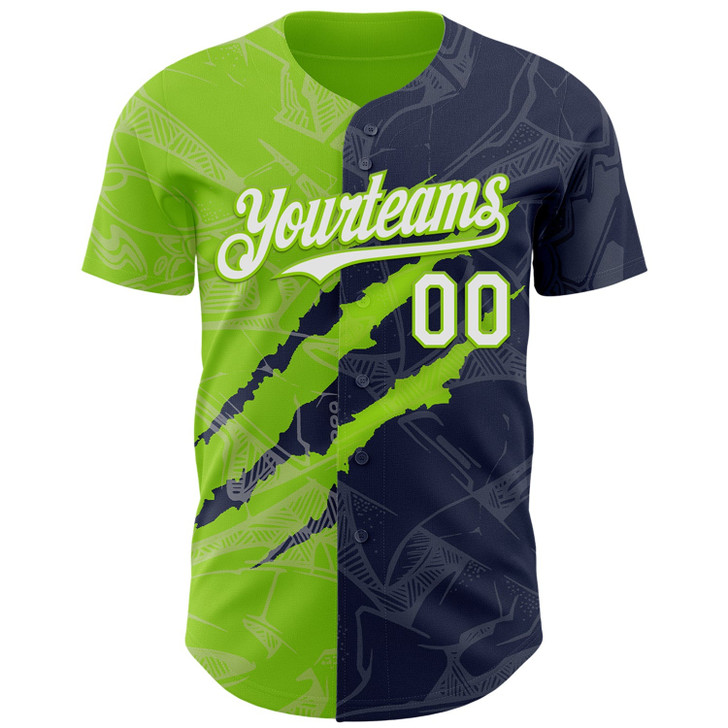 Personalized Baseball Jersey Graffiti Pattern Scratch - White Navy Green