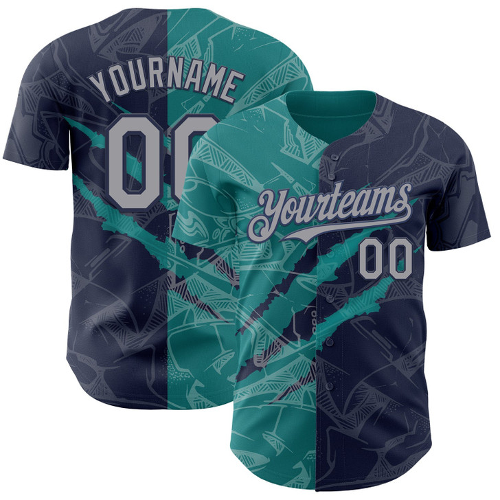 Personalized Baseball Jersey Graffiti Pattern Scratch - Gray Navy Teal