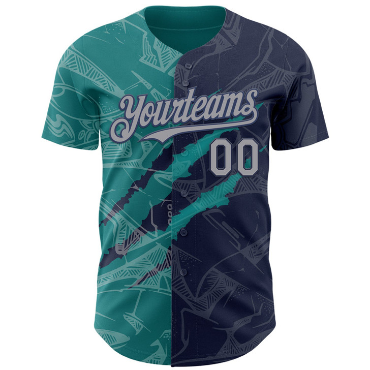 Personalized Baseball Jersey Graffiti Pattern Scratch - Gray Navy Teal