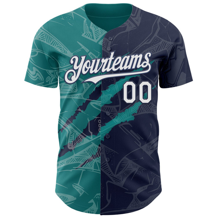 Personalized Baseball Jersey Graffiti Pattern Scratch - White Navy Teal