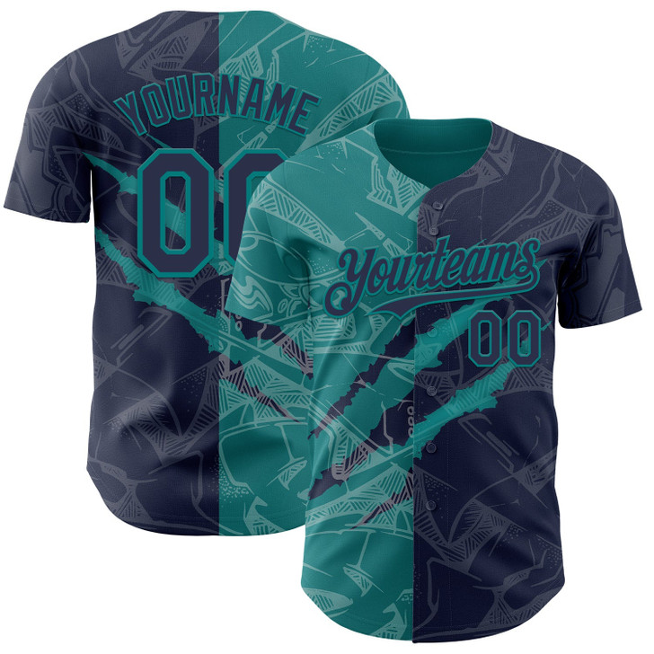 Personalized Baseball Jersey Graffiti Pattern Scratch - Navy Teal