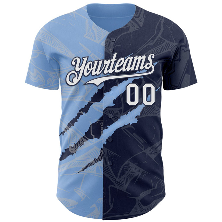 Personalized Baseball Jersey Graffiti Pattern Scratch - White Navy Light Blue