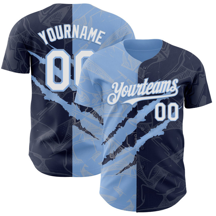 Personalized Baseball Jersey Graffiti Pattern 3D Scratch - White Navy