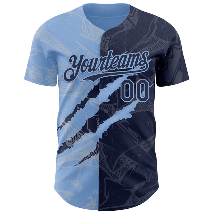 Personalized Baseball Jersey Graffiti Pattern Scratch - Navy Light Blue