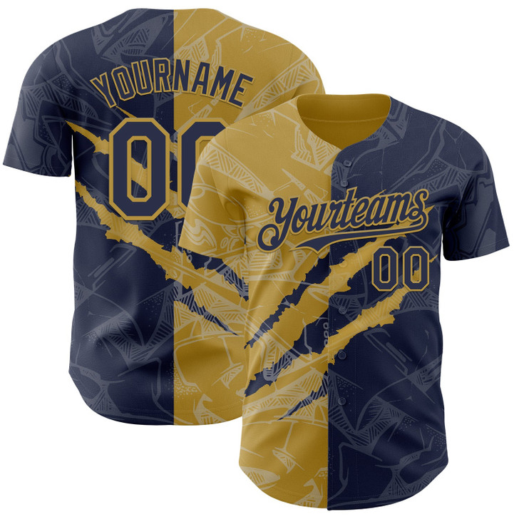Personalized Baseball Jersey Graffiti Pattern Scratch - Navy Old Gold