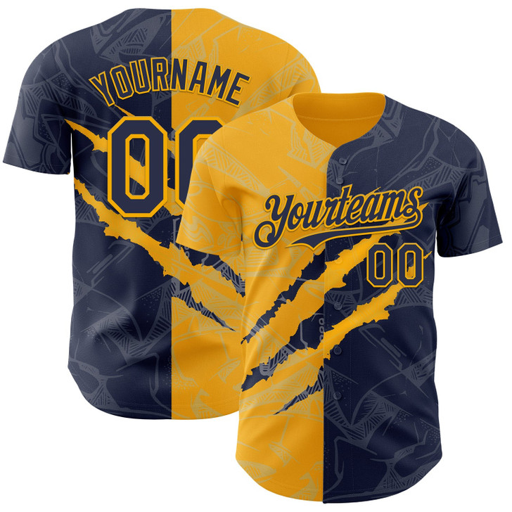 Personalized Baseball Jersey Graffiti Pattern Scratch - Navy Gold