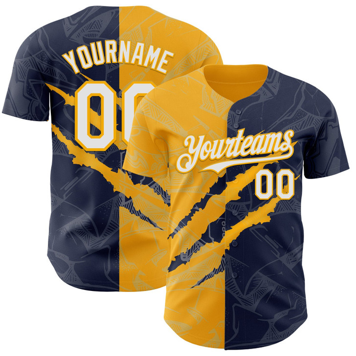 Personalized Baseball Jersey Graffiti Pattern Scratch - White Navy Gold