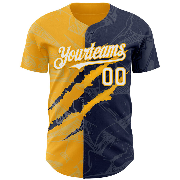Personalized Baseball Jersey Graffiti Pattern Scratch - White Navy Gold
