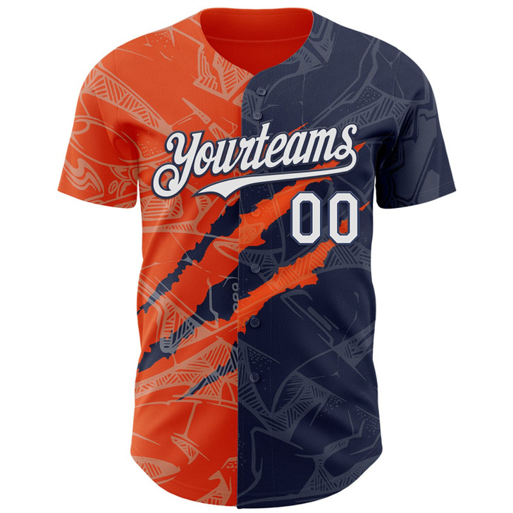 Personalized Baseball Jersey Graffiti Pattern Scratch - White Navy Orange