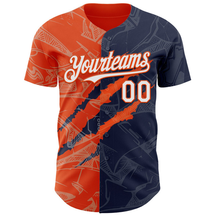 Personalized Baseball Jersey Graffiti Pattern 3D Scratch - White Navy Orange
