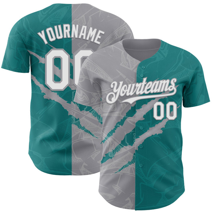 Personalized Baseball Jersey Graffiti Pattern Scratch - White Teal Gray