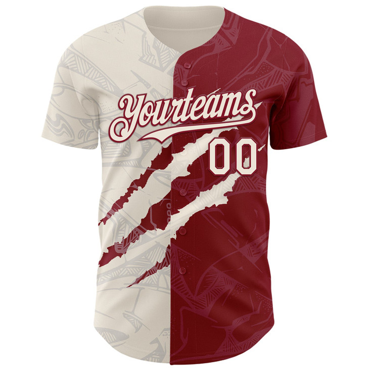 Personalized Baseball Jersey Graffiti Pattern Scratch - Cream Crimson