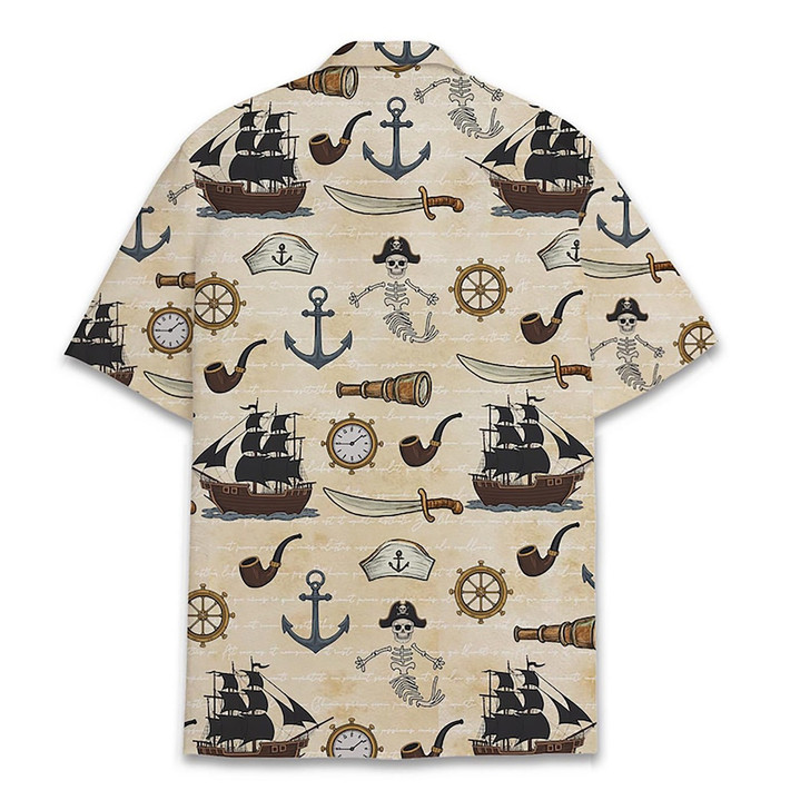 Hawaiian Shirt - Vintage Pirate Skull Sea Animal Beach