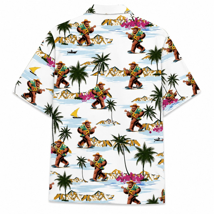 Hawaiian Shirt - Bigfoot Beach Play Guitar Sasquatch Tropical Island