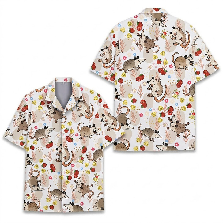 Hawaiian Shirt - Funny Opossum Cute Possum Cheese Strawberry