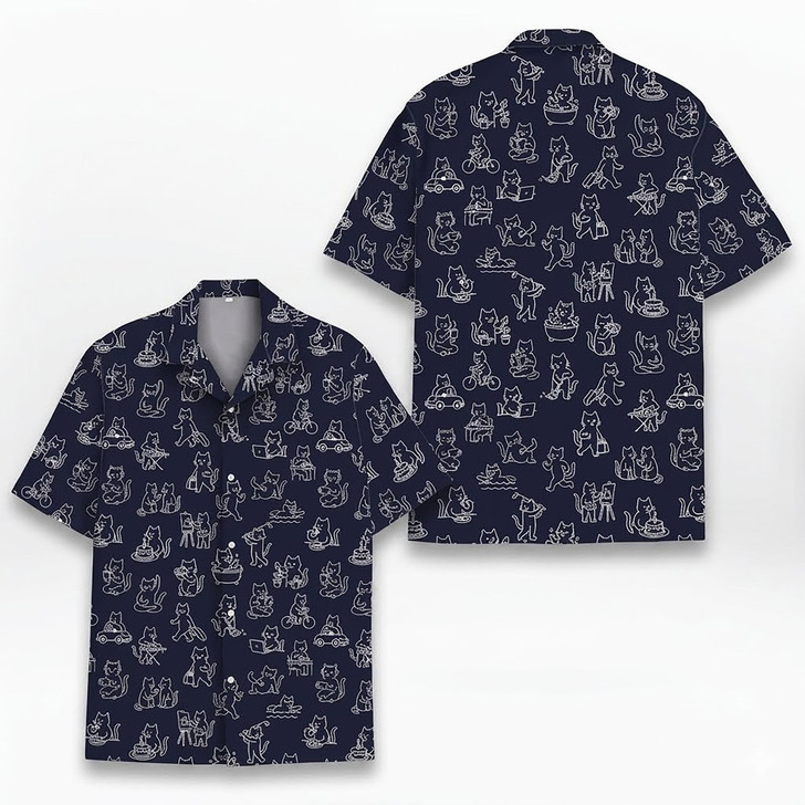 Hawaiian Shirt - Black Cat Pattern Funny Cat Lover Summer