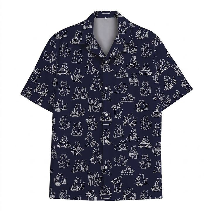 Hawaiian Shirt - Black Cat Pattern Funny Cat Lover Summer