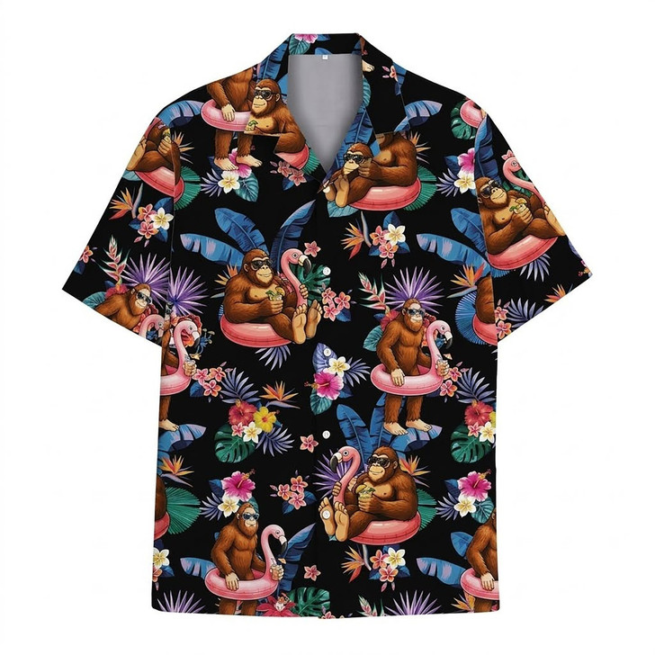 Hawaiian Shirt - Funny Bigfoot Sasquatch Flamingo Tropical Pattern