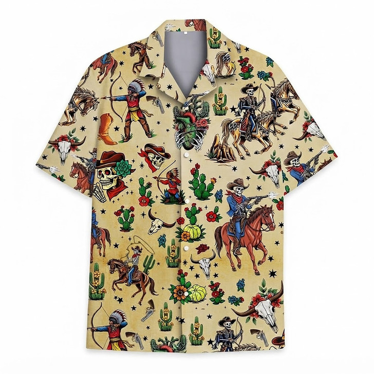 Hawaiian Shirt - Mexican Cowboy Skeleton Dia De Los Muertos Western