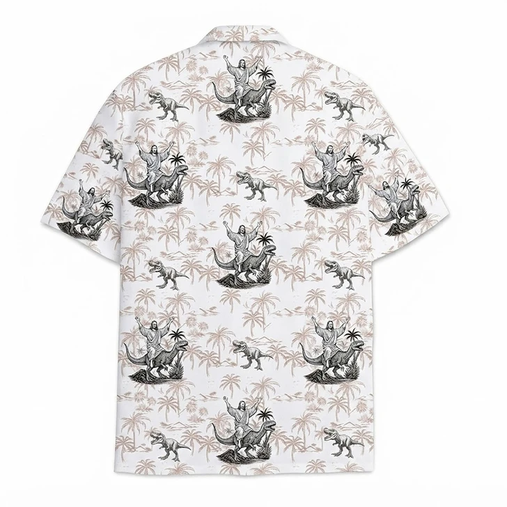 Hawaiian Shirt - Jesus Riding Dinosaur Christian Tropical