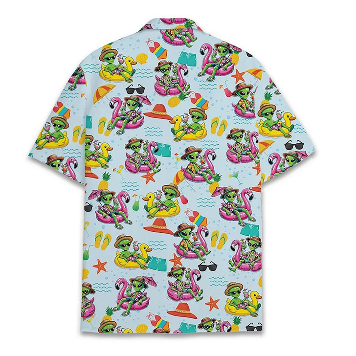 Hawaiian Shirt - Tropical Alien Surfing UFO Summer Beach