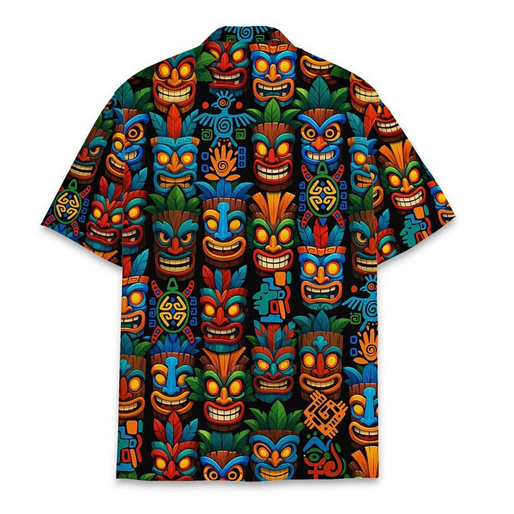 Hawaiian Shirt - Colorful Vibrant Tiki Mask Tropical Beach