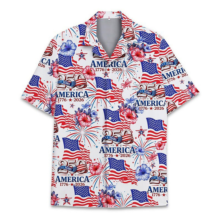 Hawaiian Shirt - 250 Year USA Floral Patriotic American 1776 2026