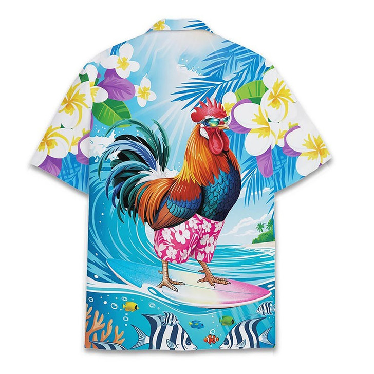 Hawaiian Shirt - Funny Rooster Surfing Summer Beach