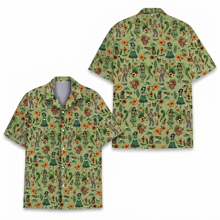 Hawaiian Shirt - Zombie Hula Girl Tropical Skull Spooky