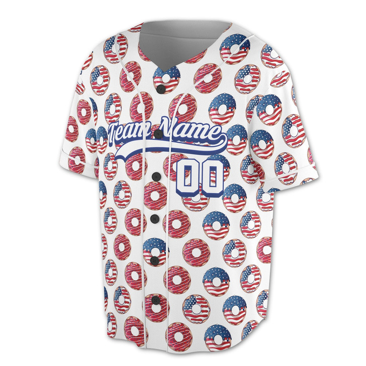 Personalized Patriotic USA Flag Donut Baseball Jersey - Custom Name, Team & Number