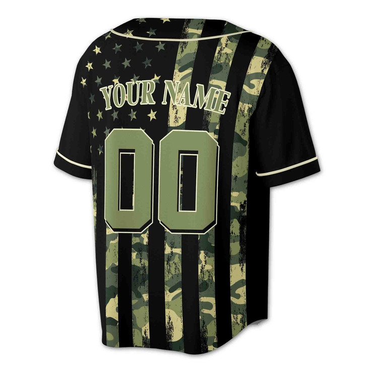 Personalized Camo USA Flag Military Baseball Jersey - Custom Name, Team & Number