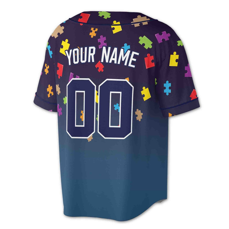Personalized Autism Awareness Puzzle Piece Baseball Jersey - Custom Name, Team & Number