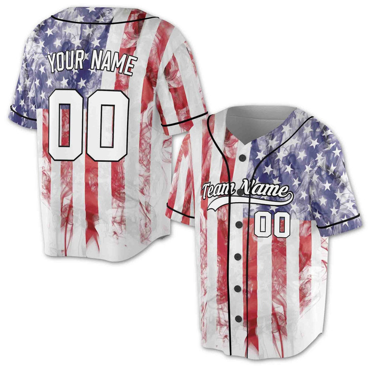 Personalized Smoke USA Flag Baseball Jersey - Custom Name, Team & Number