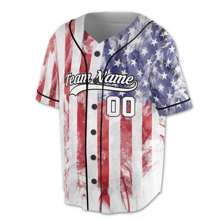 Personalized Smoke USA Flag Baseball Jersey - Custom Name, Team & Number
