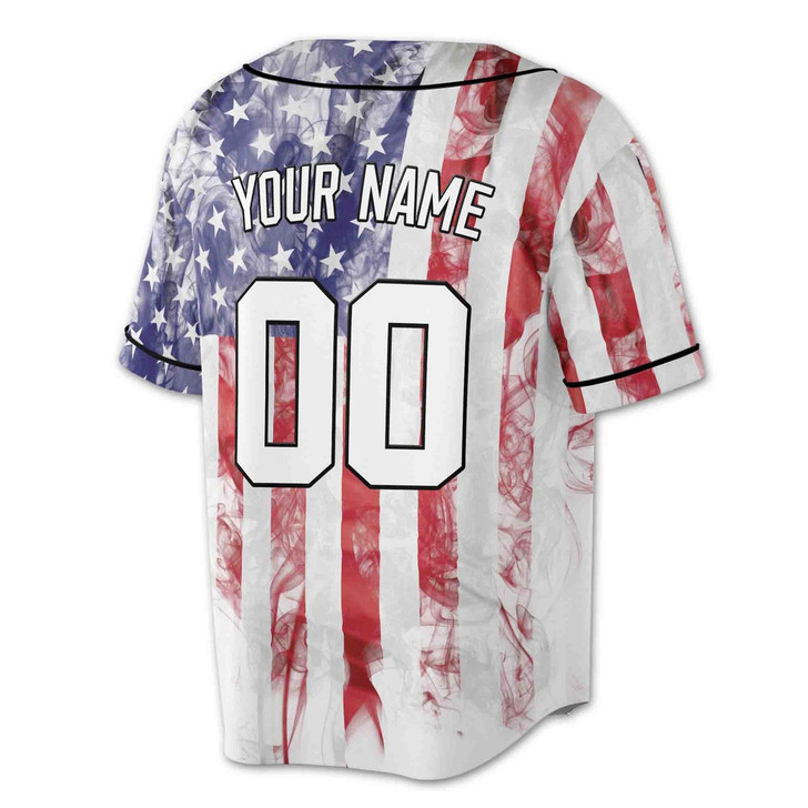 Personalized Smoke USA Flag Baseball Jersey - Custom Name, Team & Number