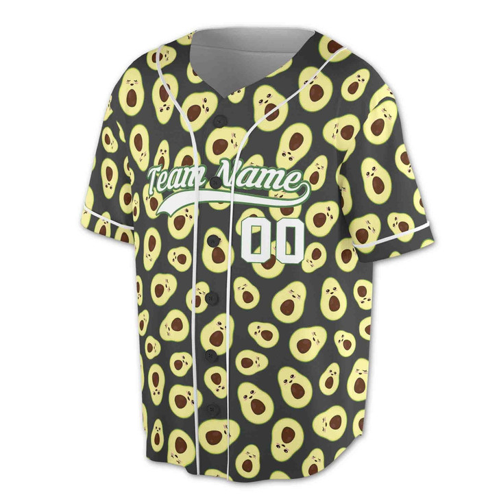 Personalized Funny Avocado Pattern Baseball Jersey - Custom Name, Team & Number
