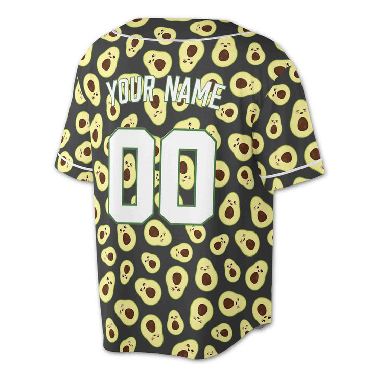 Personalized Funny Avocado Pattern Baseball Jersey - Custom Name, Team & Number